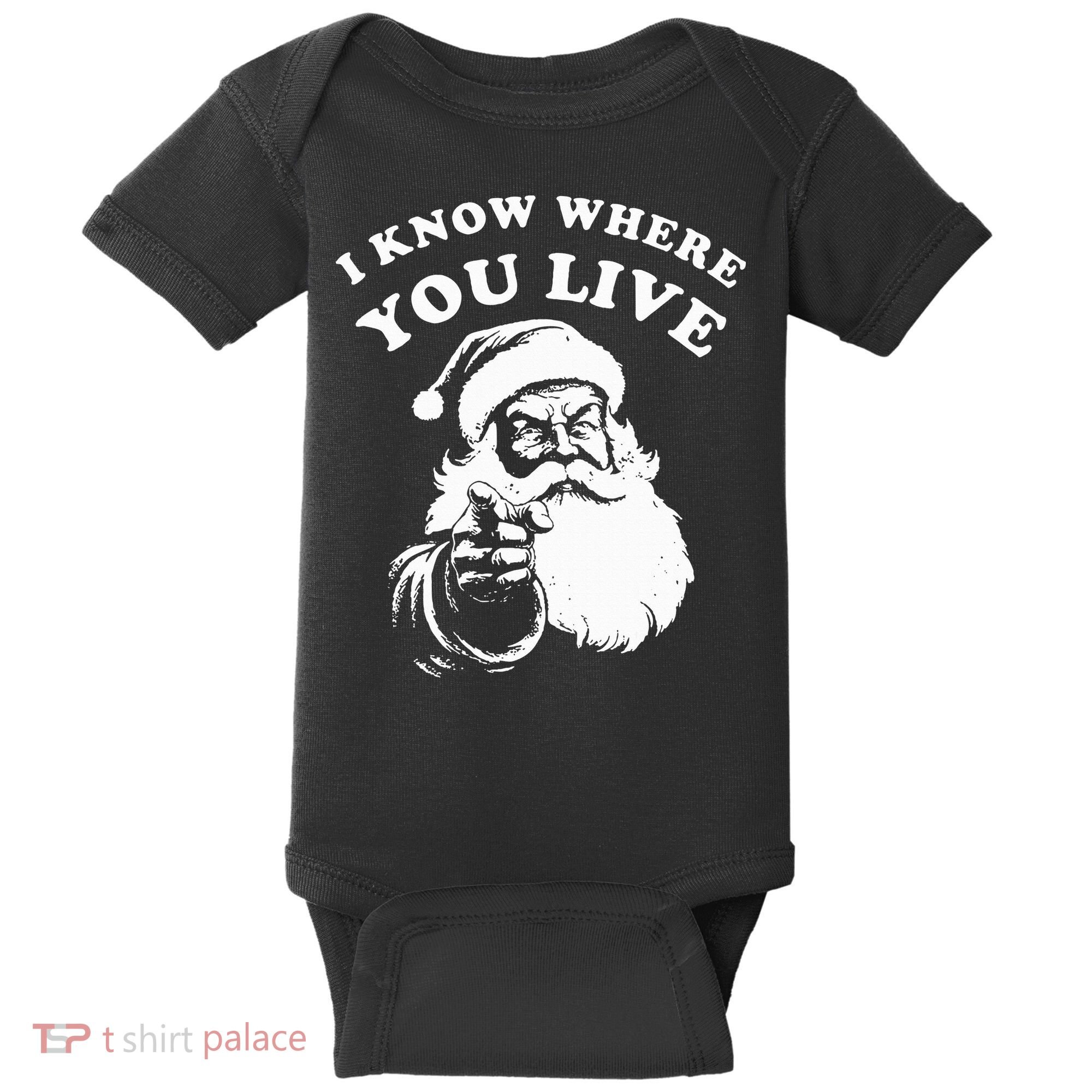 Santa Christmas I Know Where You Live Baby Bodysuit