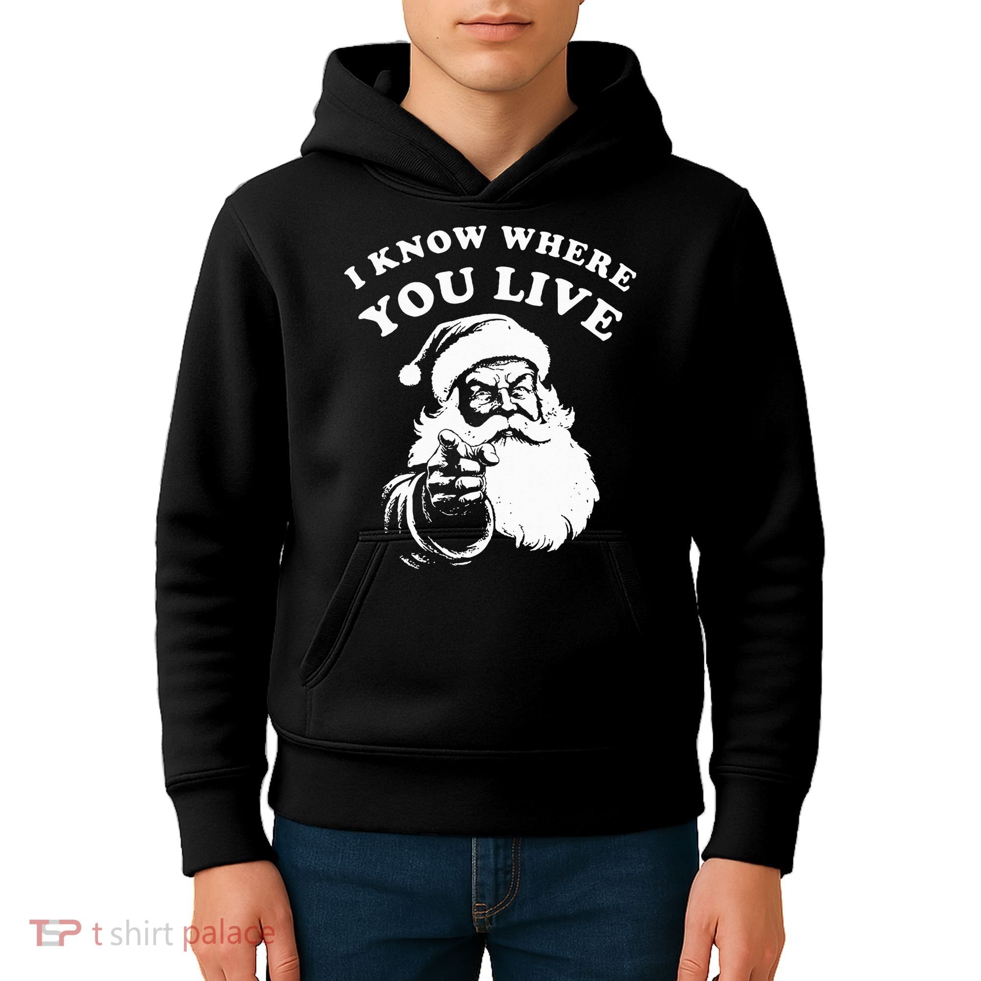 Santa Christmas I Know Where You Live Kids Hoodie
