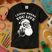 Santa Christmas I Know Where You Live Kids T-Shirt thumb 3