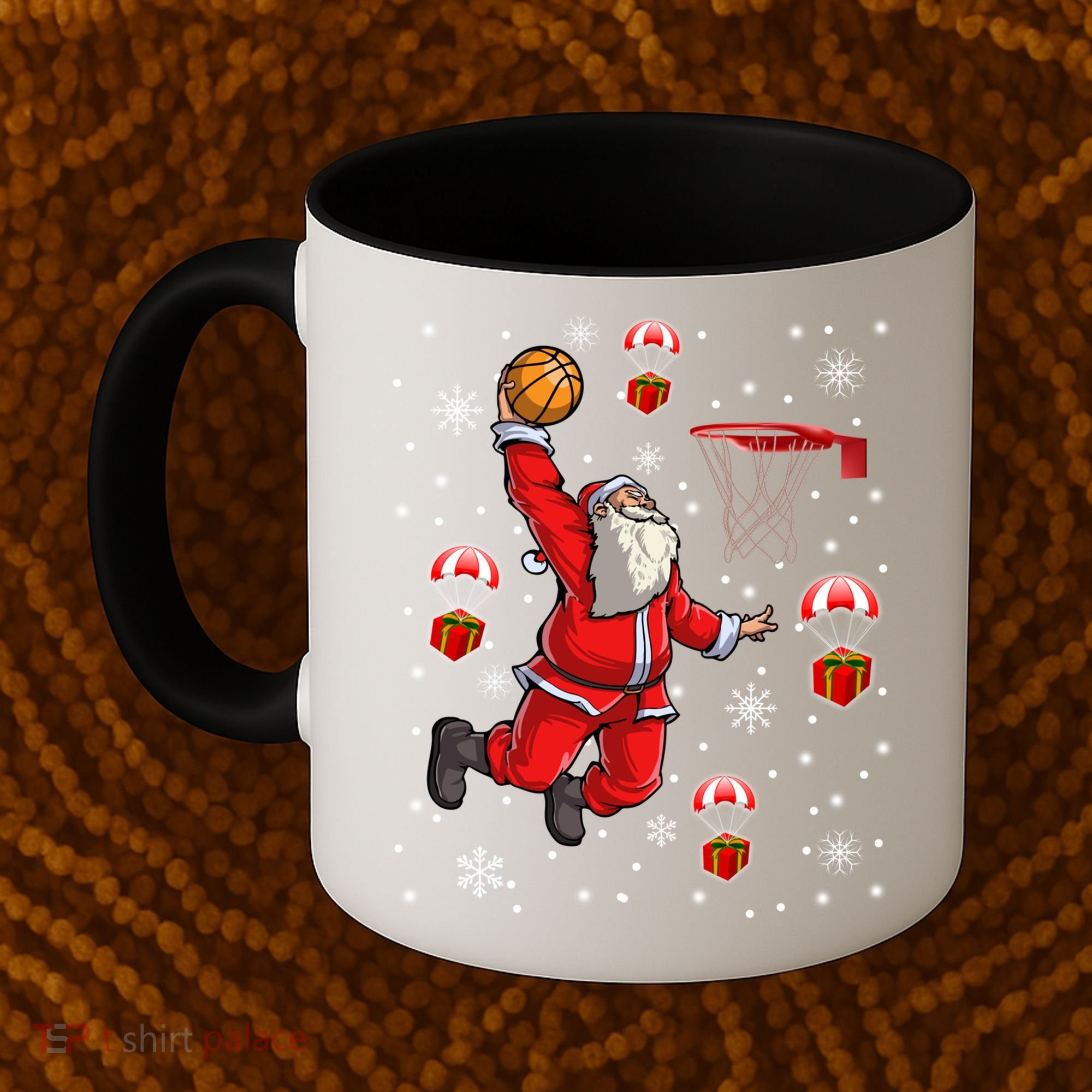 Santa Claus Is Playing Basketball Christmas Gift Coffee Mug