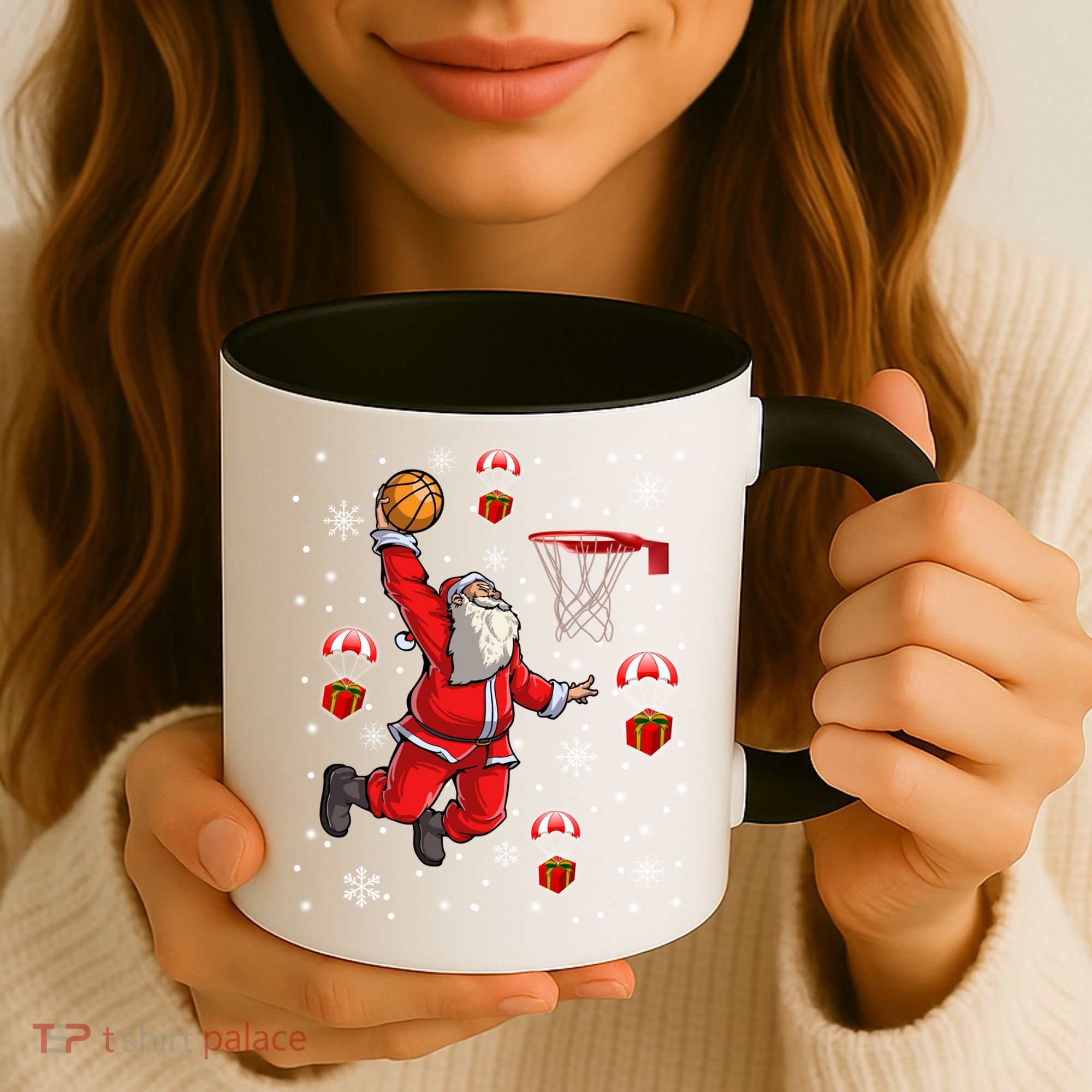 Santa Claus Is Playing Basketball Christmas Gift Coffee Mug