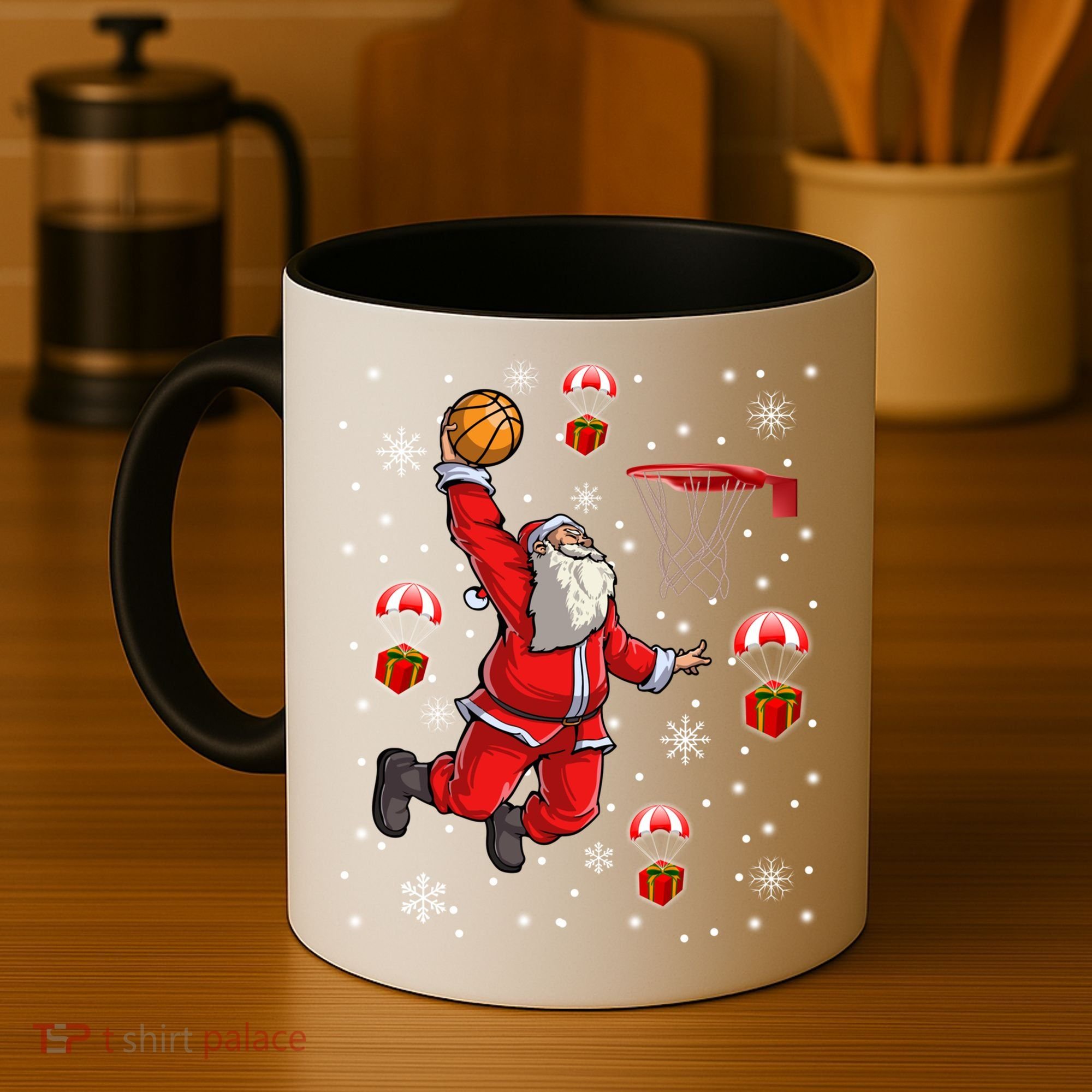 Santa Claus Is Playing Basketball Christmas Gift Coffee Mug