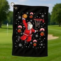 Santa Claus Is Playing Basketball Christmas Gift Golf Towel thumb 1