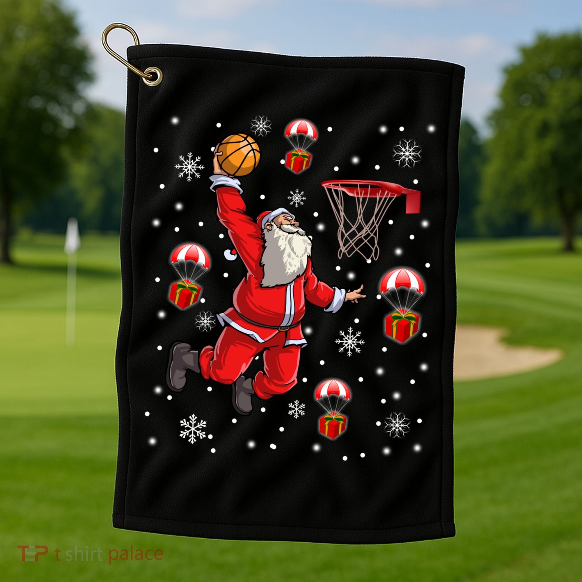 Santa Claus Is Playing Basketball Christmas Gift Golf Towel
