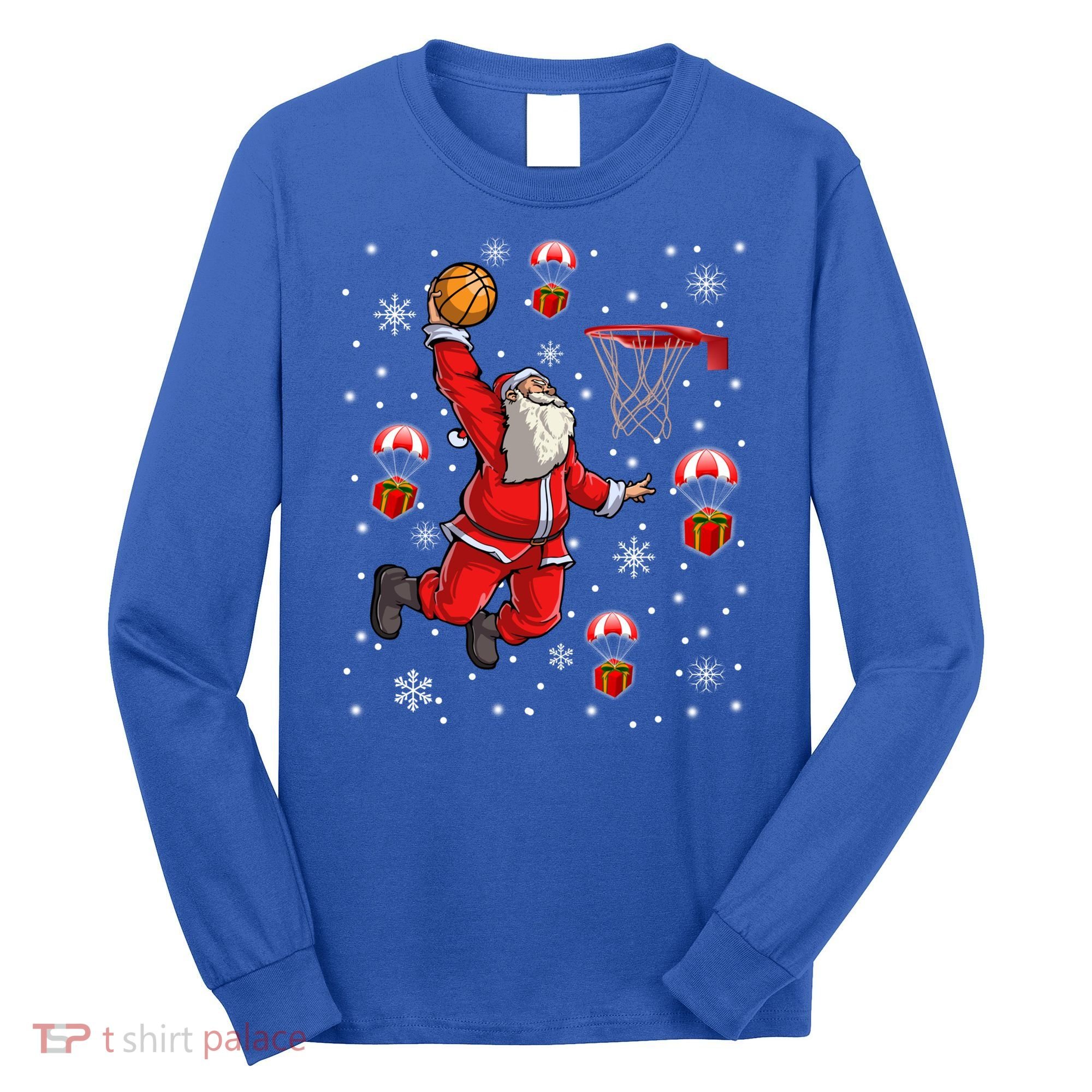 Santa Claus Is Playing Basketball Christmas Gift Long Sleeve Shirt
