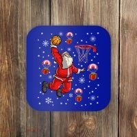 Santa Claus Is Playing Basketball Christmas Gift Coaster thumb 0