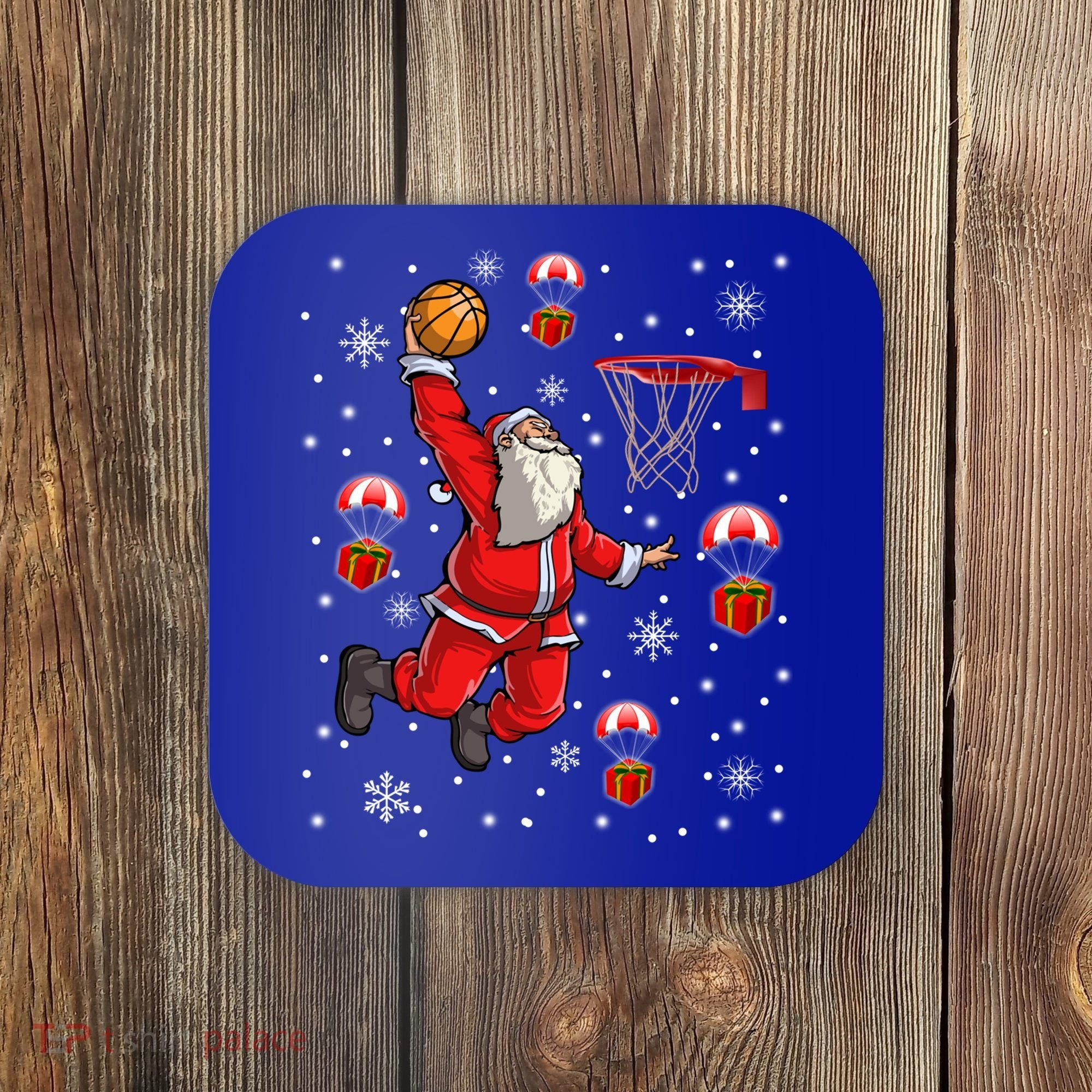 Santa Claus Is Playing Basketball Christmas Gift Coaster
