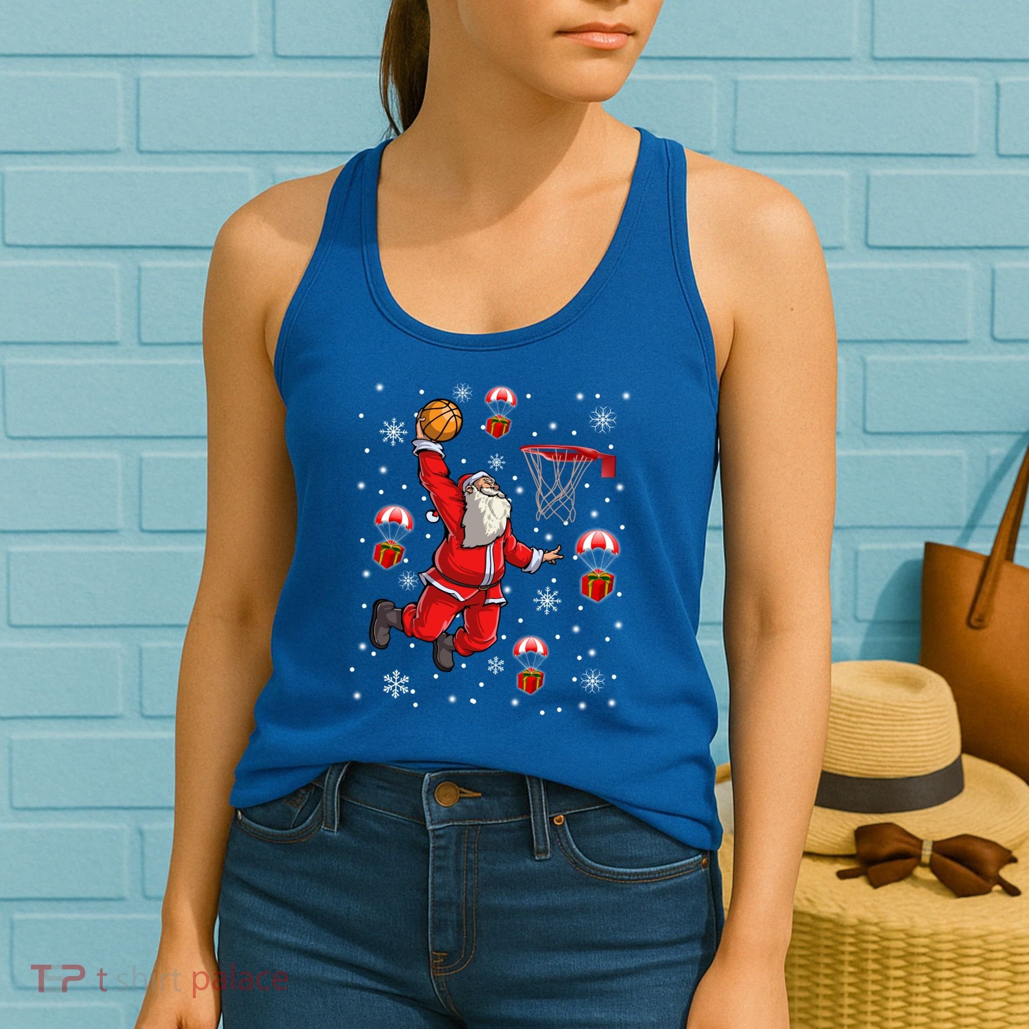Santa Claus Is Playing Basketball Christmas Gift Women's Tank Top