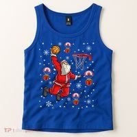 Santa Claus Is Playing Basketball Christmas Gift Tank Top thumb 2
