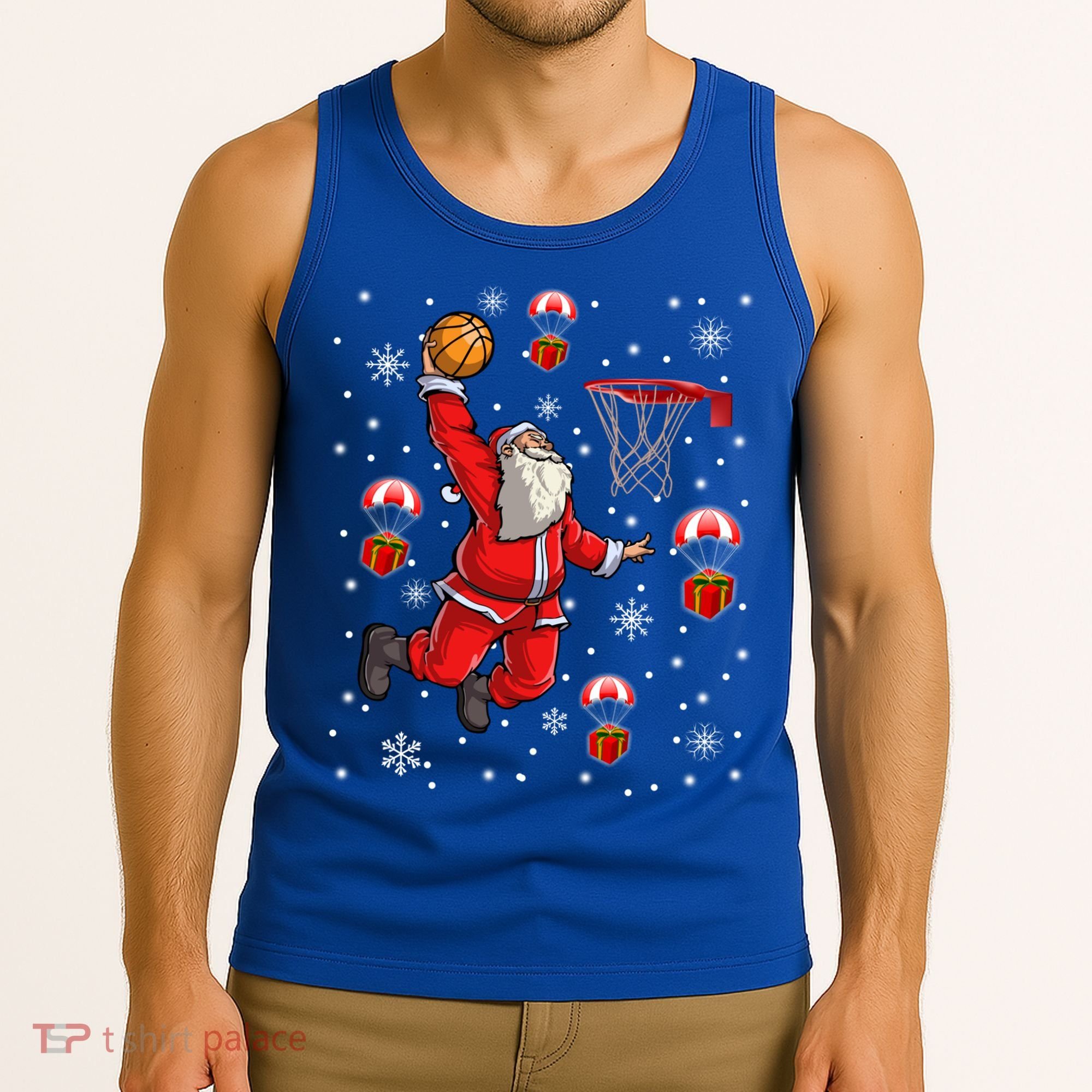 Santa Claus Is Playing Basketball Christmas Gift Tank Top