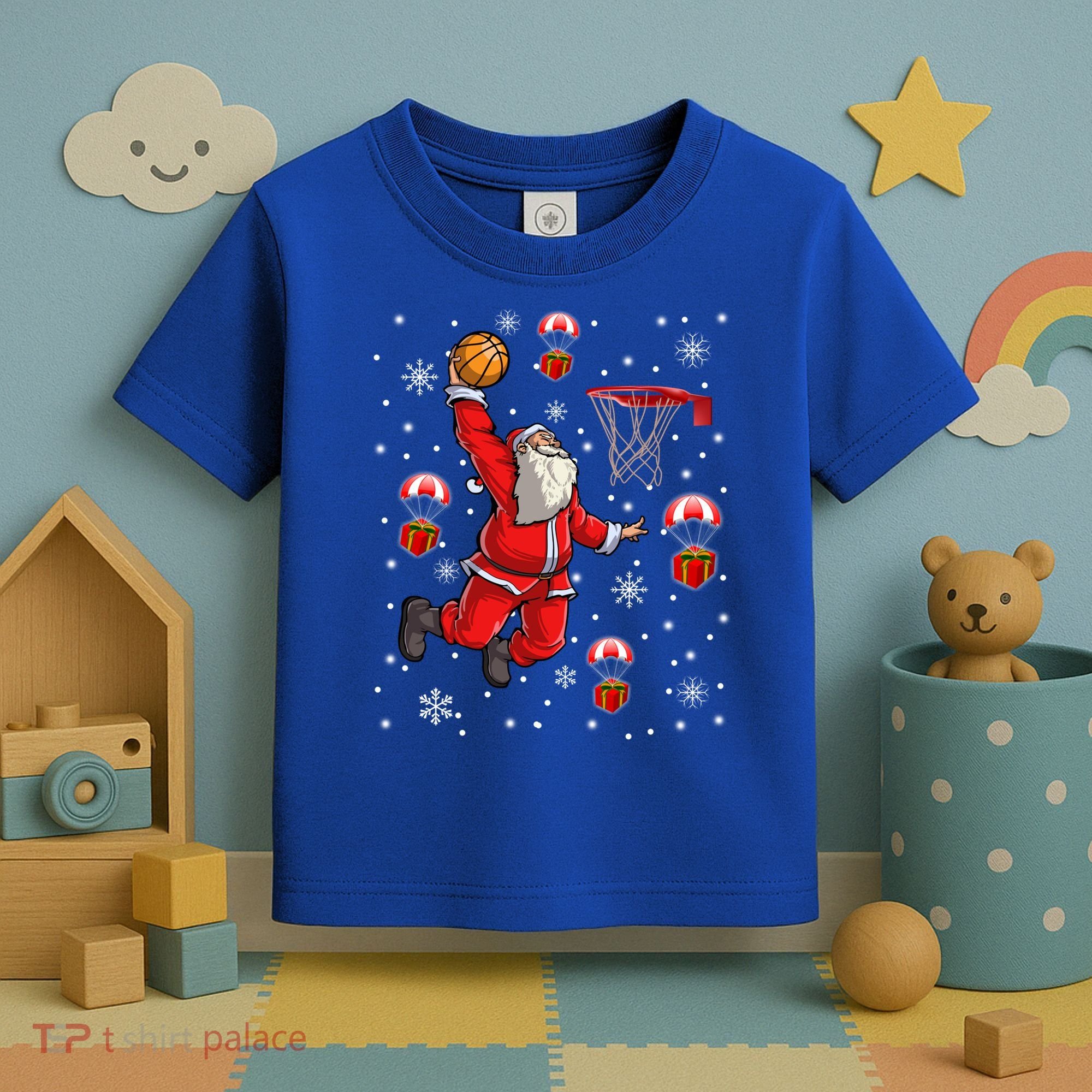 Santa Claus Is Playing Basketball Christmas Gift Toddler T-Shirt