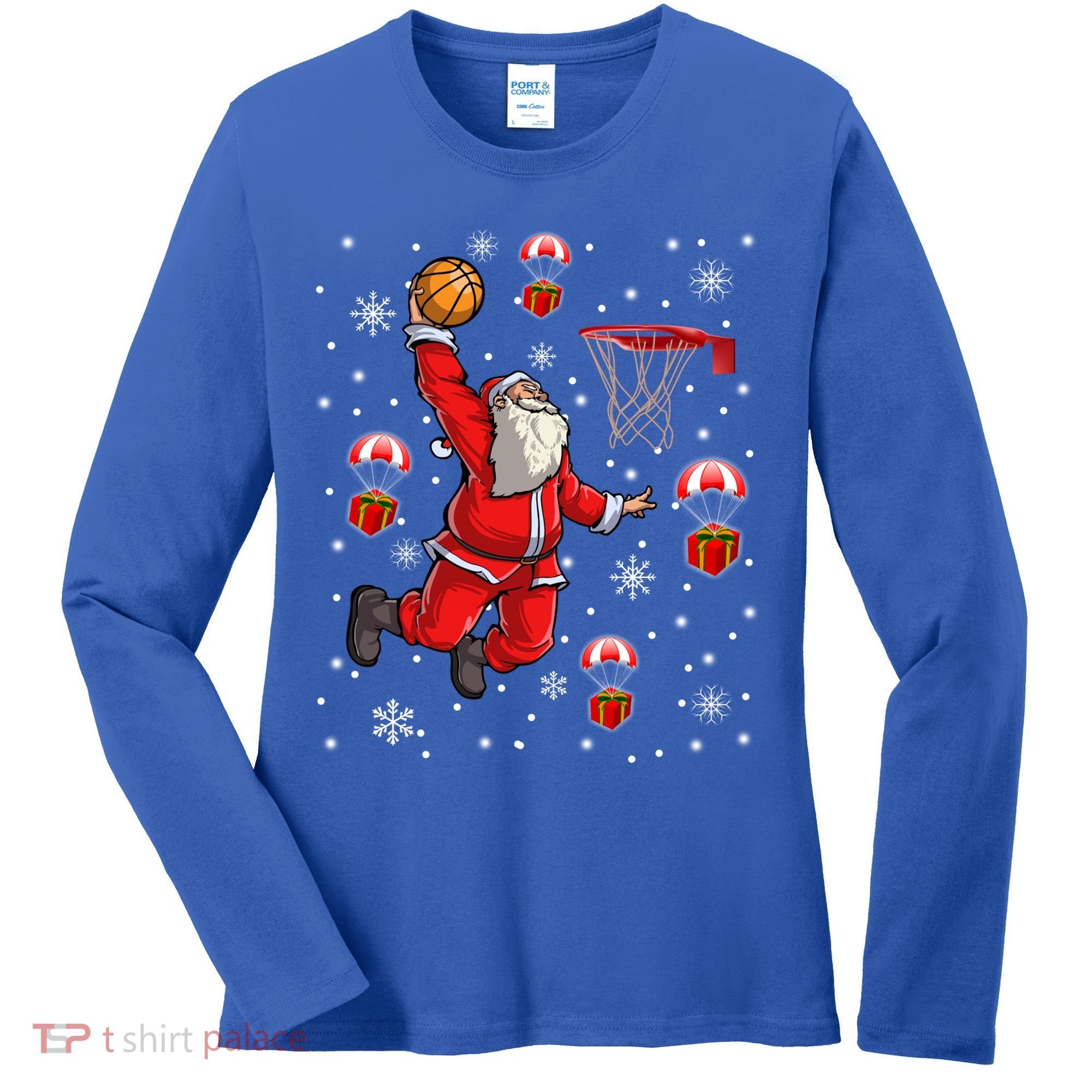 Santa Claus Is Playing Basketball Christmas Gift Women's Long Sleeve Shirt