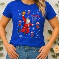 Santa Claus Is Playing Basketball Christmas Gift Women's T-Shirt thumb 2