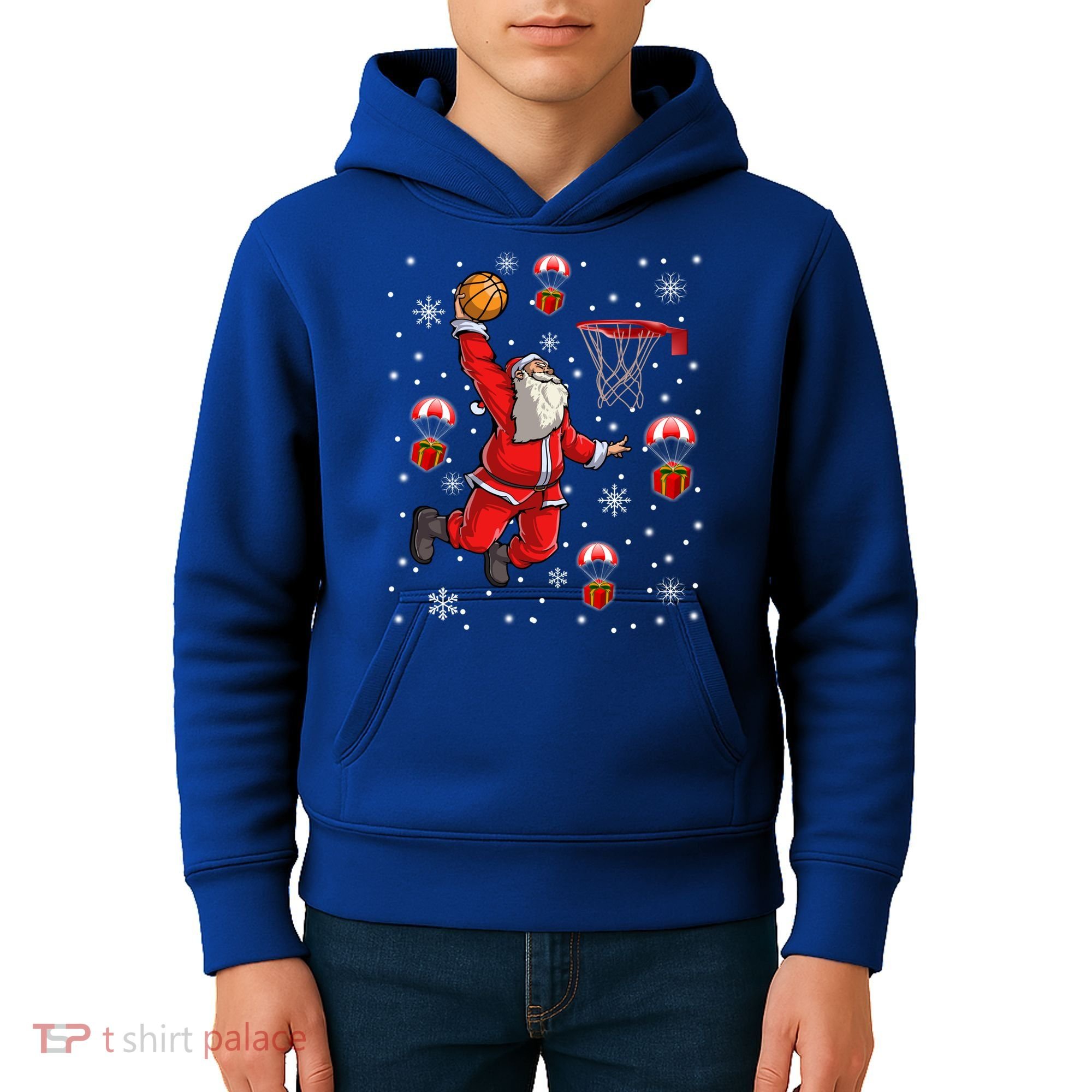 Santa Claus Is Playing Basketball Christmas Gift Kids Hoodie