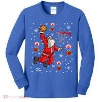 Santa Claus Is Playing Basketball Christmas Gift Kids Long Sleeve Shirt thumb 0