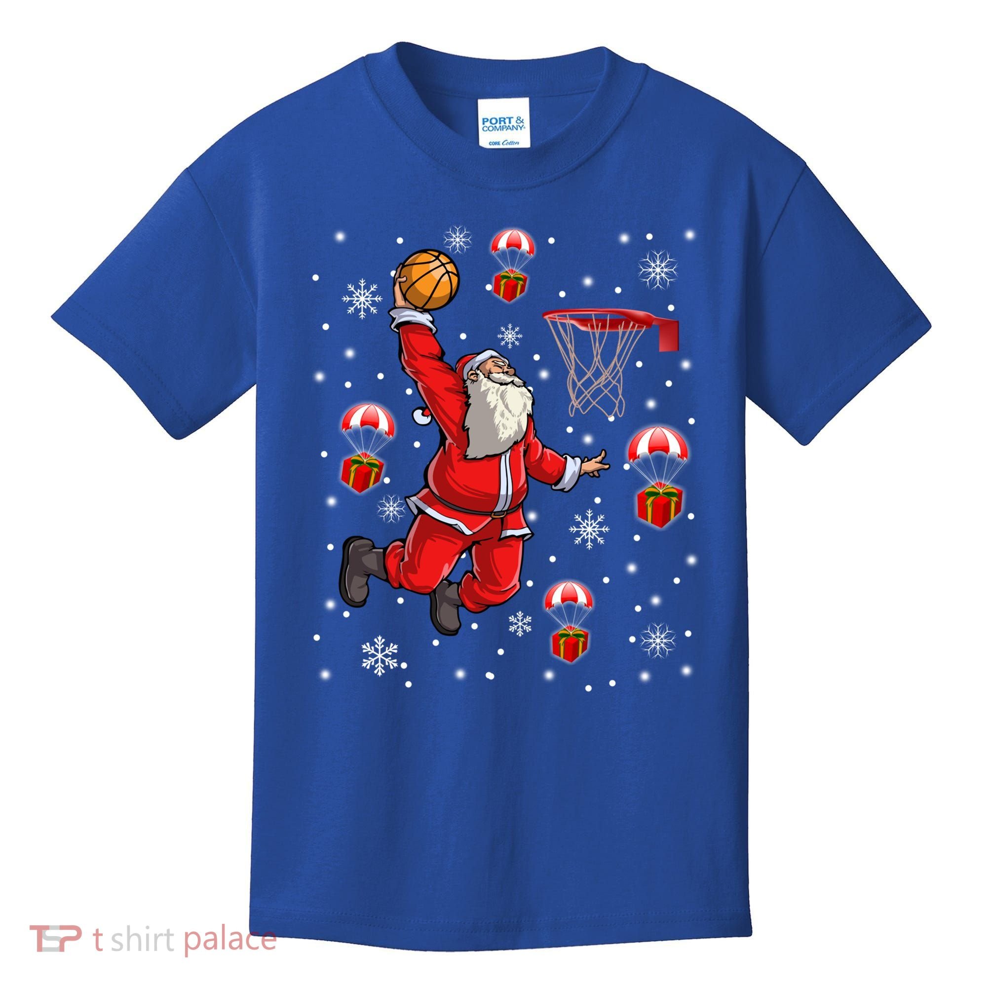 Santa Claus Is Playing Basketball Christmas Gift Kids T-Shirt