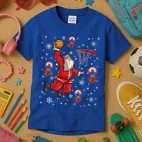 Santa Claus Is Playing Basketball Christmas Gift Kids T-Shirt thumb 3