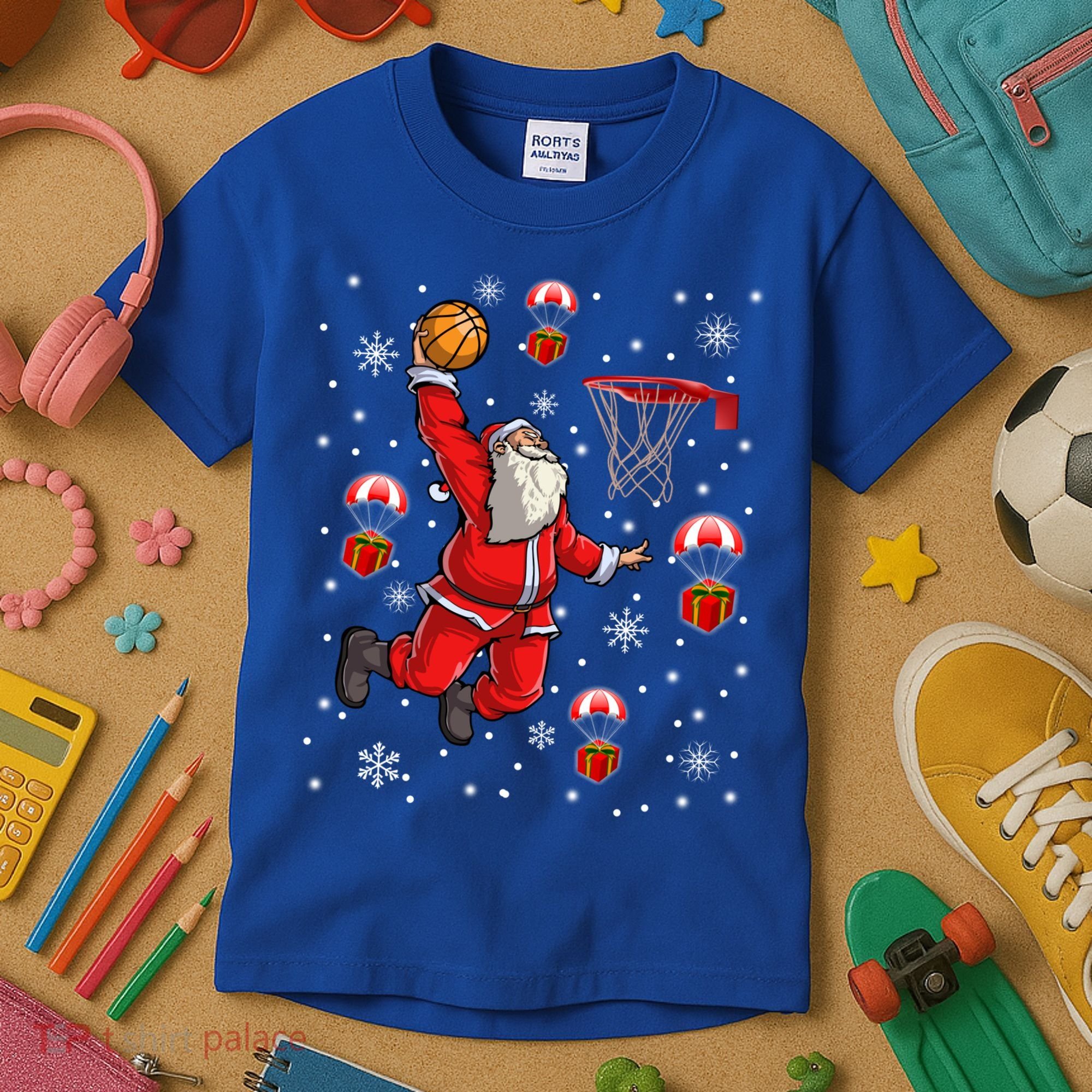 Santa Claus Is Playing Basketball Christmas Gift Kids T-Shirt