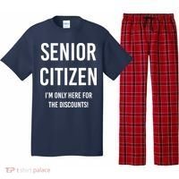 Senior Citizen I'm Only Here For The Discounts Funny Pajama Set thumb 0