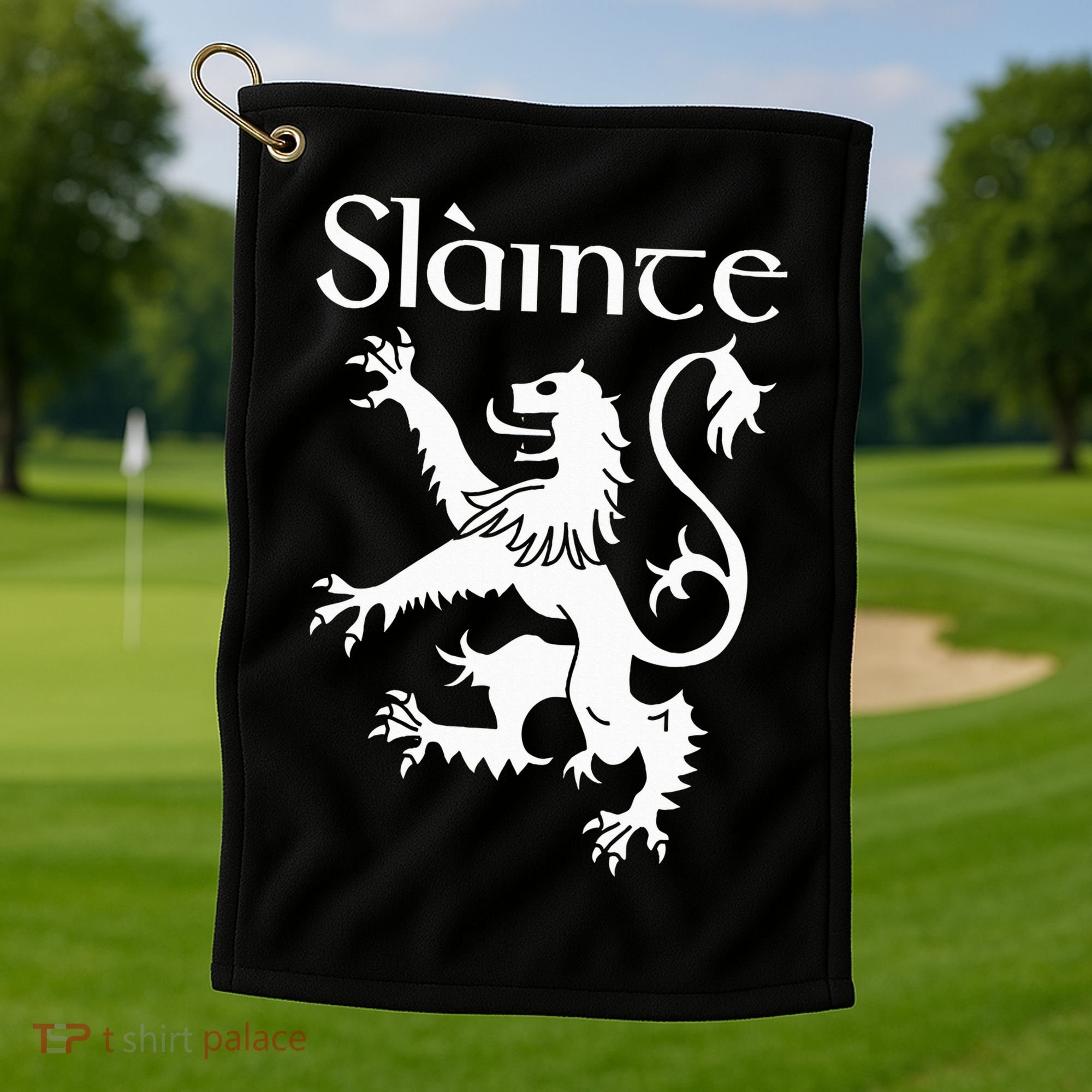 Slainte Cheers In Scots Gaelic Scottish Lion Rampant Golf Towel