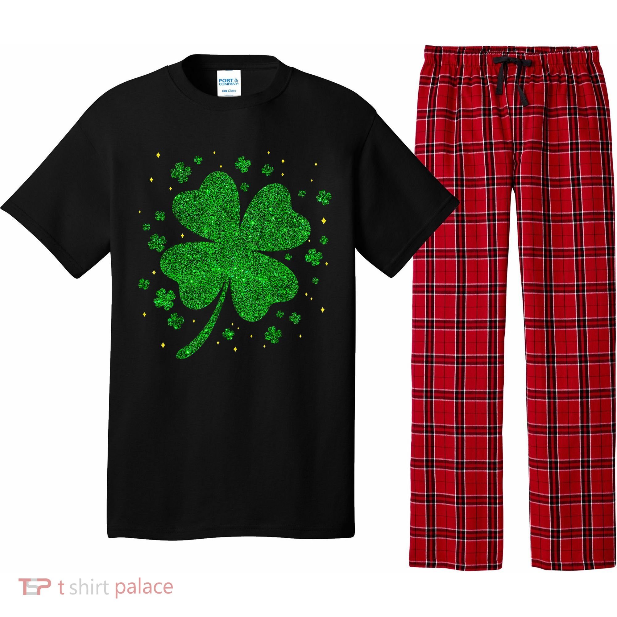 Sparkle Clover Irish For St Patricks & Pattys Day Pajama Set