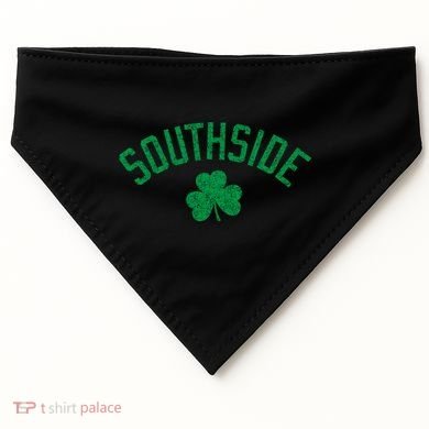 Southside Chicago Irish Shamrock Distressed Green Print Funny Gift USA-Made Doggie Bandana