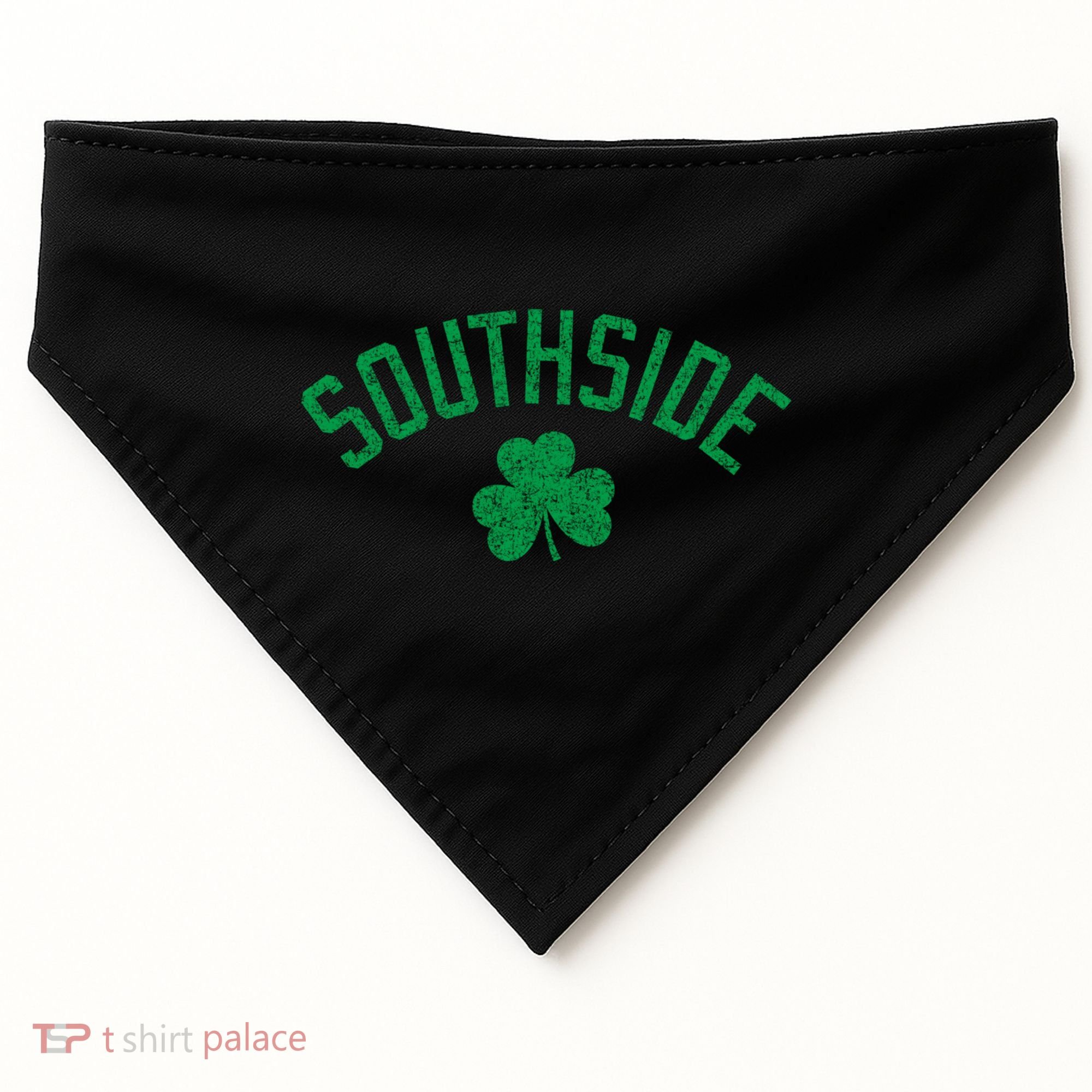 Southside Chicago Irish Shamrock Distressed Green Print Funny Gift USA-Made Doggie Bandana