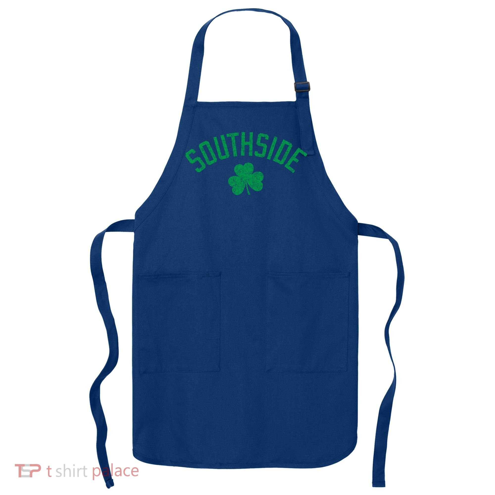 Southside Chicago Irish Shamrock Distressed Green Print Funny Gift Apron