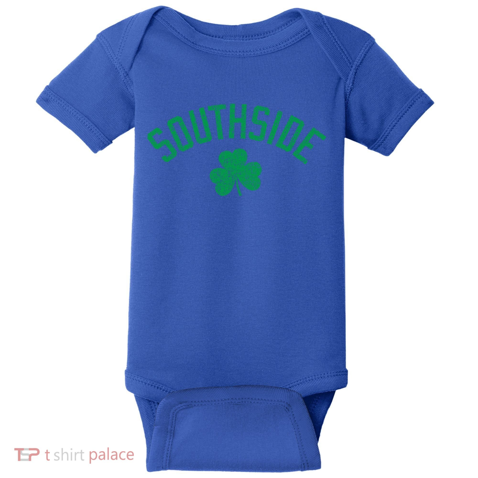 Southside Chicago Irish Shamrock Distressed Green Print Funny Gift Baby Bodysuit