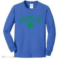 Southside Chicago Irish Shamrock Distressed Green Print Funny Gift Kids Long Sleeve Shirt thumb 0