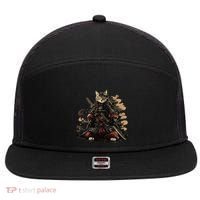 Samurai Cat Japanese Graphic Art Anime Warrior Cat Lover 7 Panel Mesh Trucker Snapback Hat thumb 0