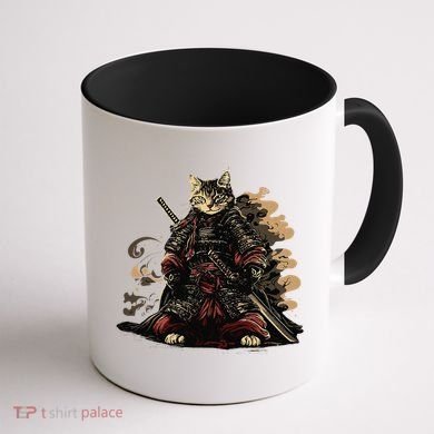 Samurai Cat Japanese Graphic Art Anime Warrior Cat Lover Coffee Mug back