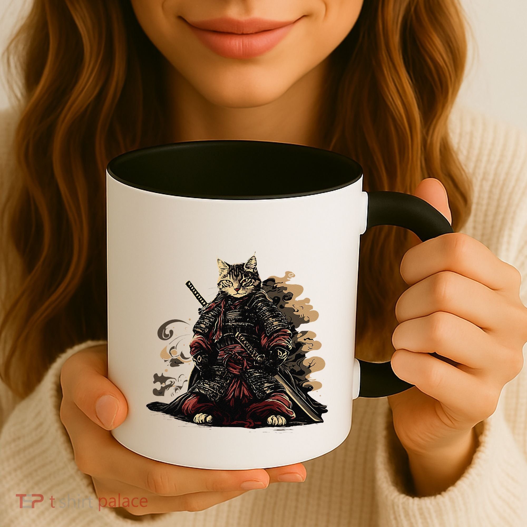 Samurai Cat Japanese Graphic Art Anime Warrior Cat Lover Coffee Mug