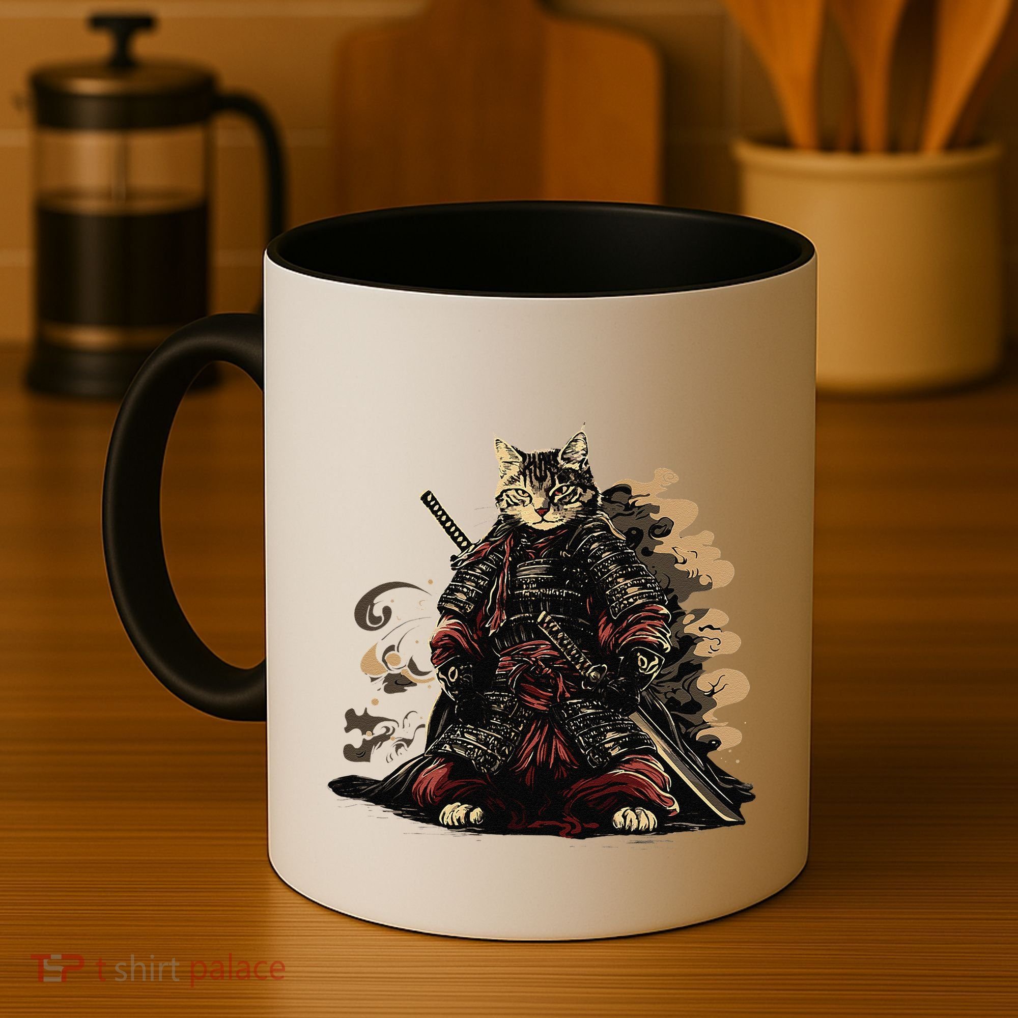 Samurai Cat Japanese Graphic Art Anime Warrior Cat Lover Coffee Mug