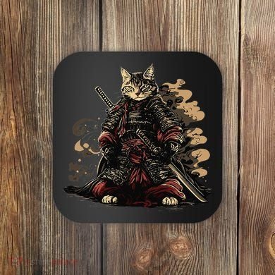 Samurai Cat Japanese Graphic Art Anime Warrior Cat Lover Coaster