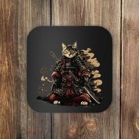 Samurai Cat Japanese Graphic Art Anime Warrior Cat Lover Coaster thumb 0