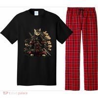 Samurai Cat Japanese Graphic Art Anime Warrior Cat Lover Pajama Set thumb 0