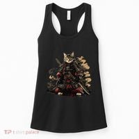 Samurai Cat Japanese Graphic Art Anime Warrior Cat Lover Women's Tank Top thumb 0