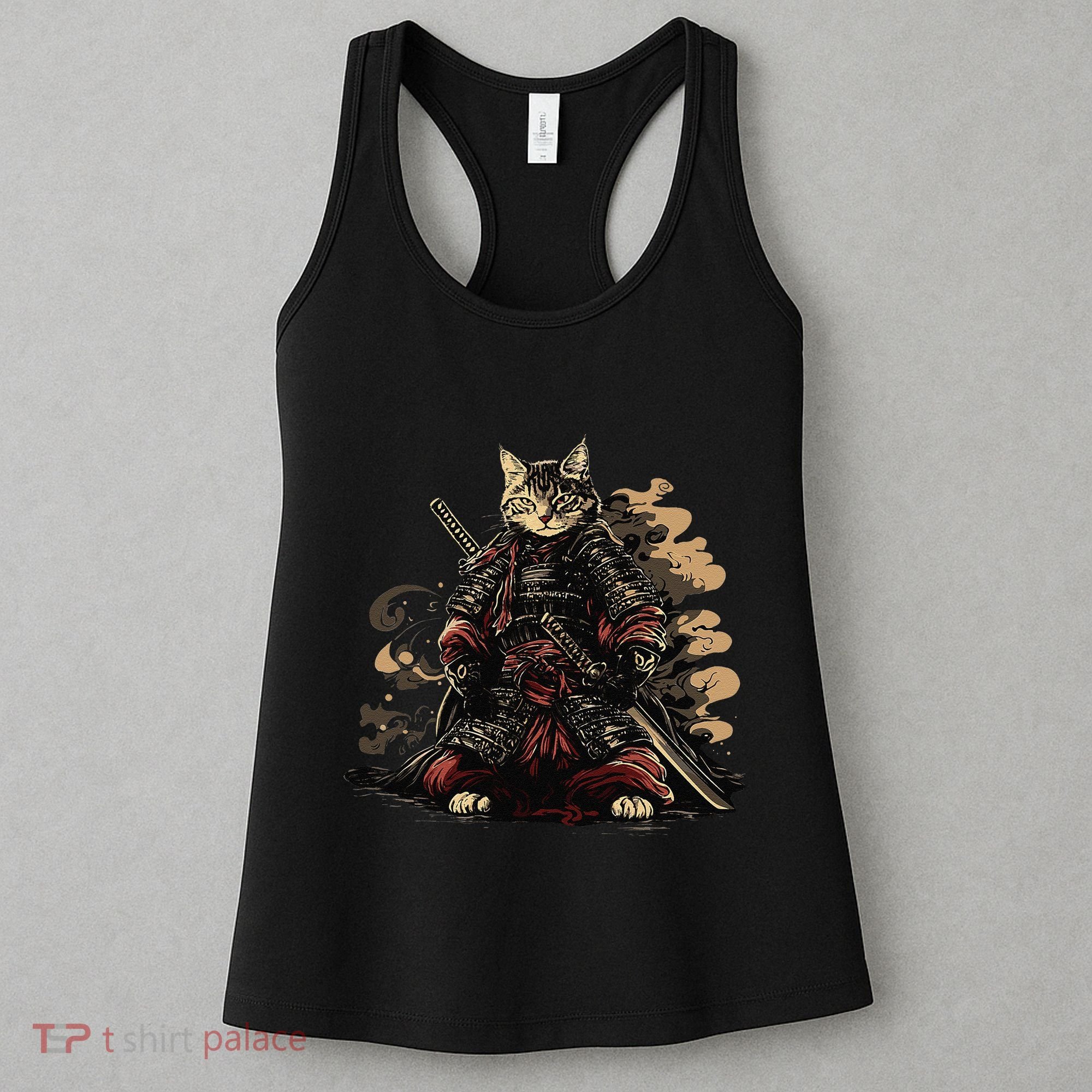 Samurai Cat Japanese Graphic Art Anime Warrior Cat Lover Women's Tank Top