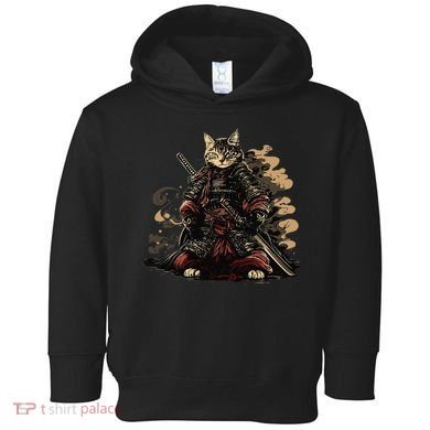 Samurai Cat Japanese Graphic Art Anime Warrior Cat Lover Toddler Hoodie