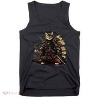Samurai Cat Japanese Graphic Art Anime Warrior Cat Lover Tank Top thumb 0