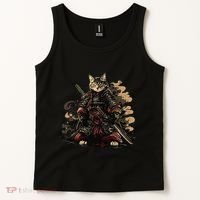 Samurai Cat Japanese Graphic Art Anime Warrior Cat Lover Tank Top thumb 2
