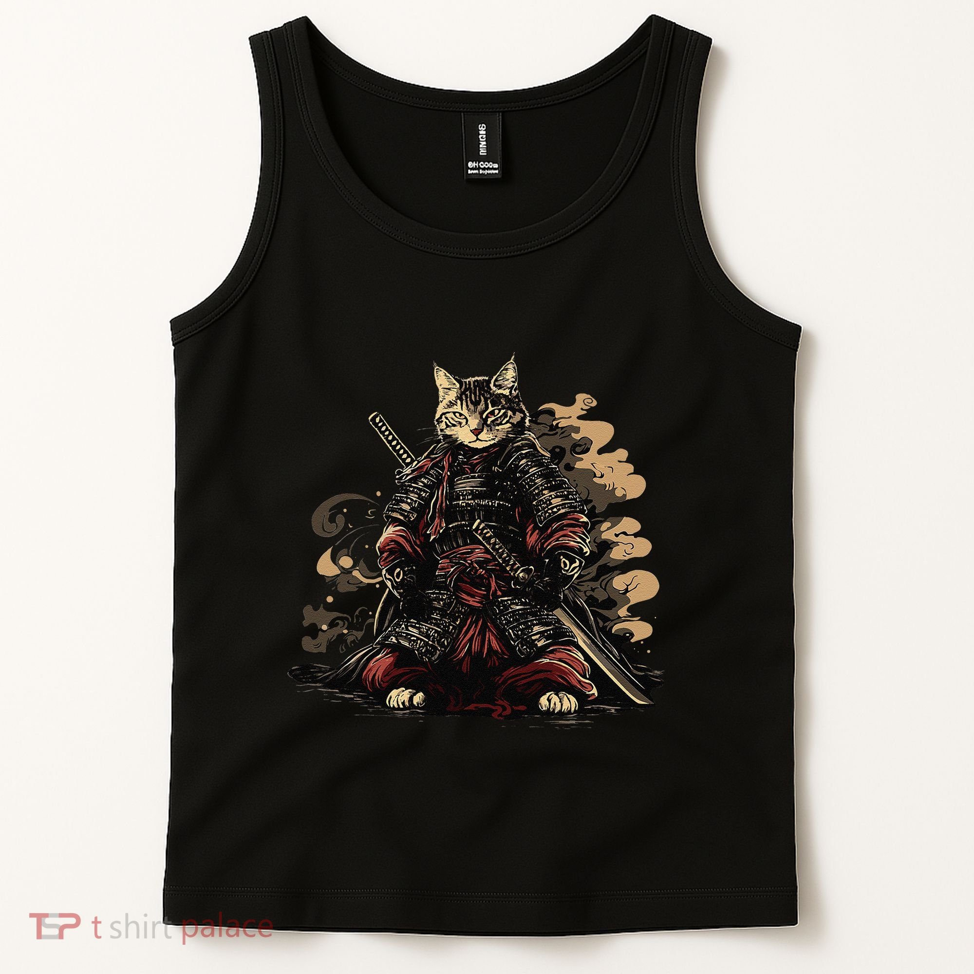 Samurai Cat Japanese Graphic Art Anime Warrior Cat Lover Tank Top