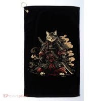 Samurai Cat Japanese Graphic Art Anime Warrior Cat Lover Golf Towel thumb 0