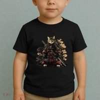 Samurai Cat Japanese Graphic Art Anime Warrior Cat Lover Toddler T-Shirt thumb 2
