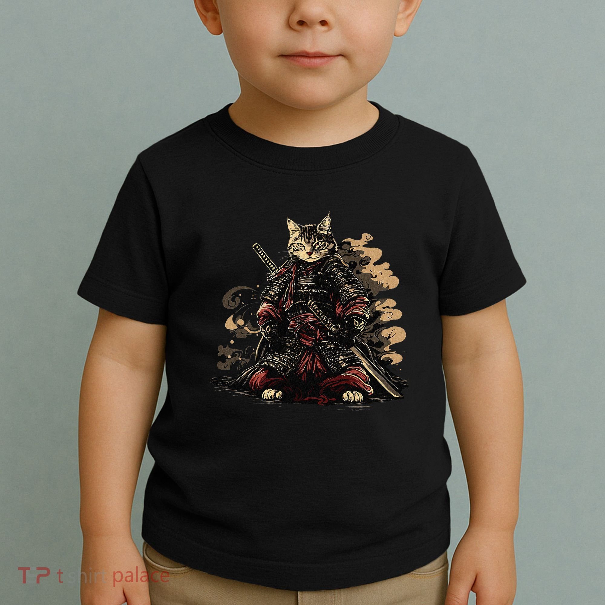 Samurai Cat Japanese Graphic Art Anime Warrior Cat Lover Toddler T-Shirt