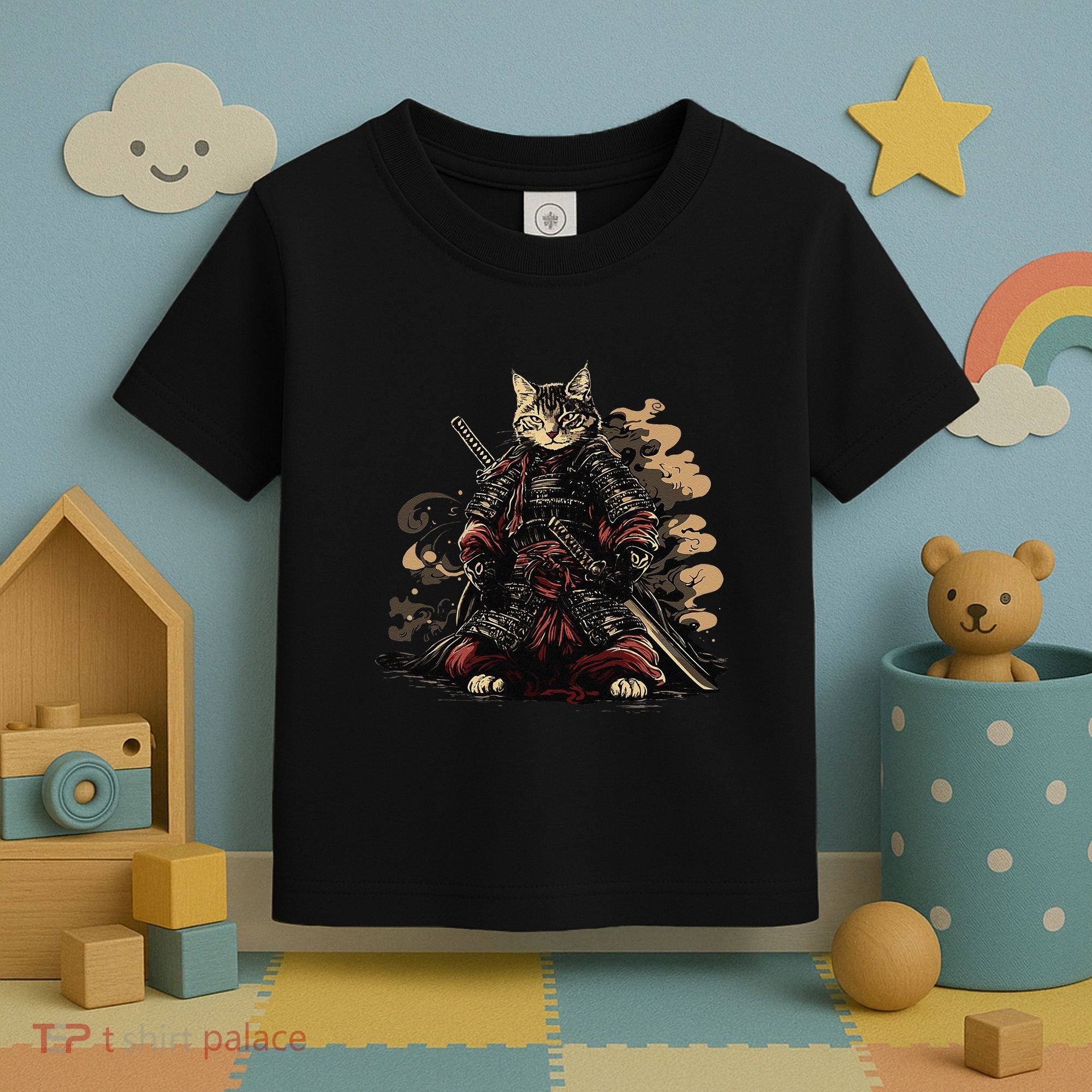 Samurai Cat Japanese Graphic Art Anime Warrior Cat Lover Toddler T-Shirt