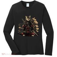 Samurai Cat Japanese Graphic Art Anime Warrior Cat Lover Women's Long Sleeve Shirt thumb 0