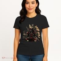 Samurai Cat Japanese Graphic Art Anime Warrior Cat Lover Women's T-Shirt thumb 4