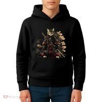 Samurai Cat Japanese Graphic Art Anime Warrior Cat Lover Kids Hoodie thumb 4